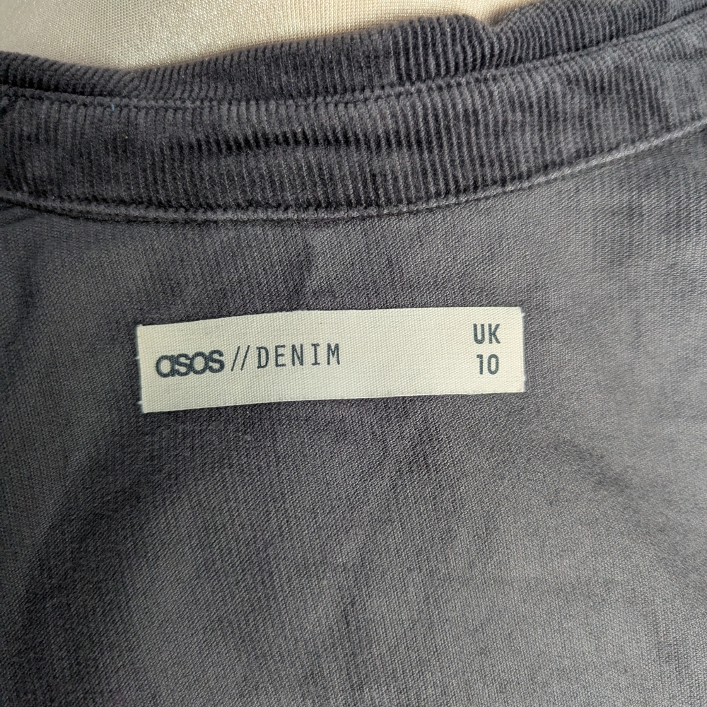 ASOS Denim Western Fitted Shirt Dress In Grey Cord - Picture 5 of 7